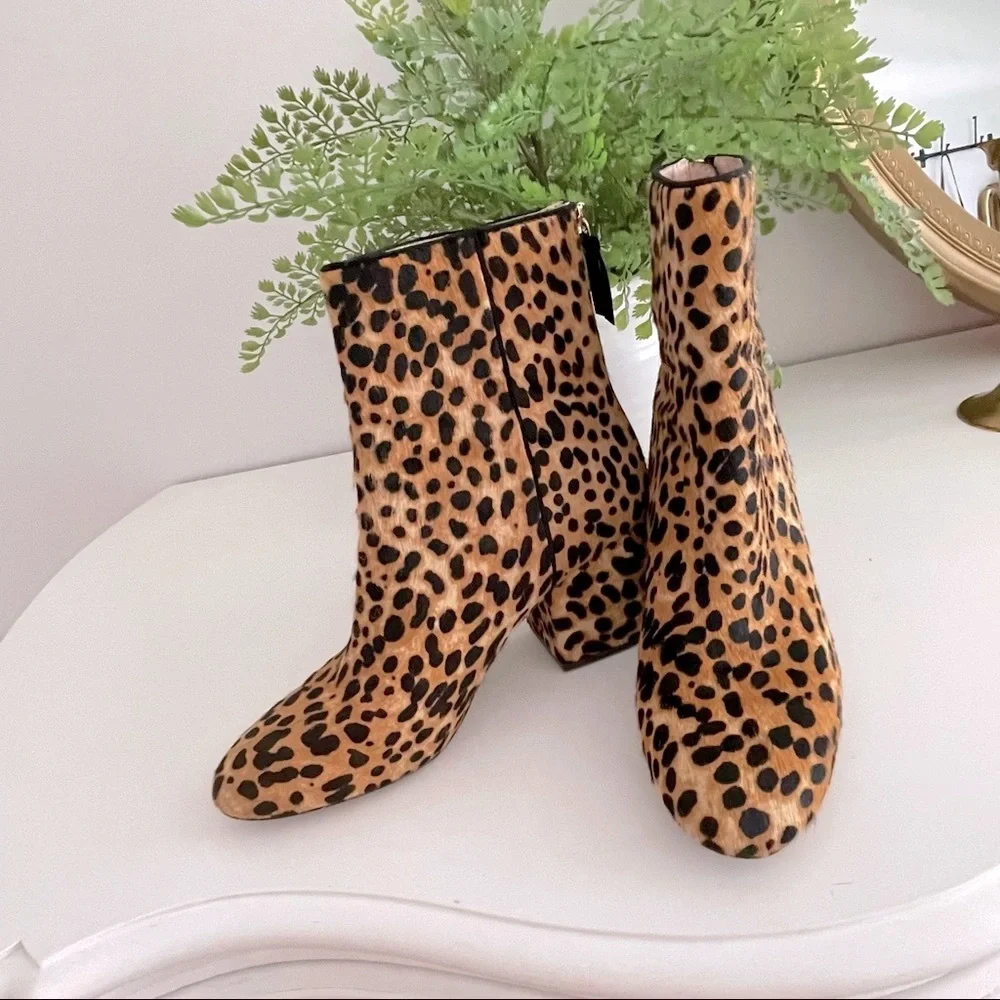 J. Crew Saide Ankle Boots Leopard Calf Hair Size 8.5